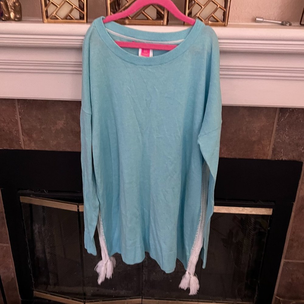 XS Lilly Pulitzer Blue Pullover Crochet Sweater